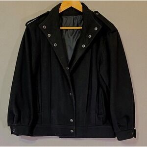 Top Shop UK 10 Black Wool Moto Biker Jacket Made in England Y2K Oversized